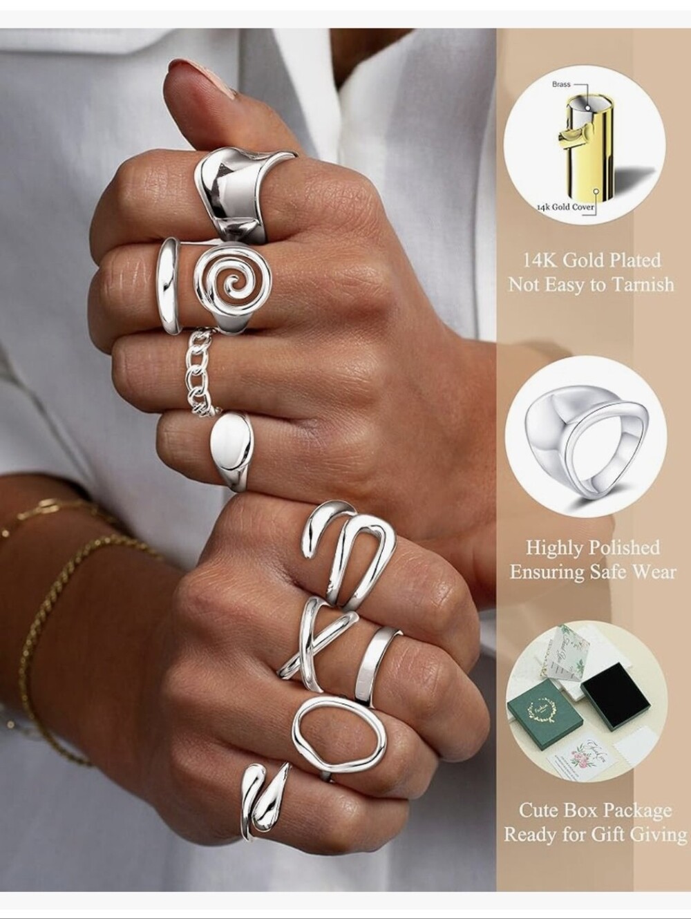 Silver Plated Stackable Rings Set - Picture 4 of 7
